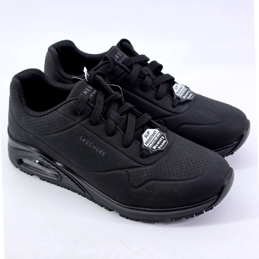 Skechers Work Uno SR Women 8 Black Slip Resistant Memory Foam Shoes 108021/BLK